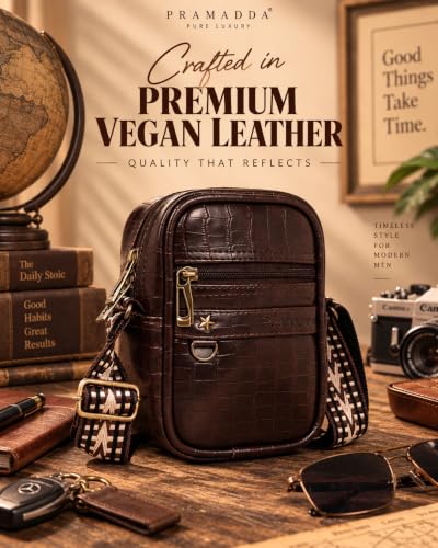 Image of Pramadda Pure Luxury Gloss Leather Small Sling Bag for Men | Chest Slinger bag | Crossbody Bag| Side Bag Men | Mini Leather Slings | Corporate Gift Item | Passport Sling.