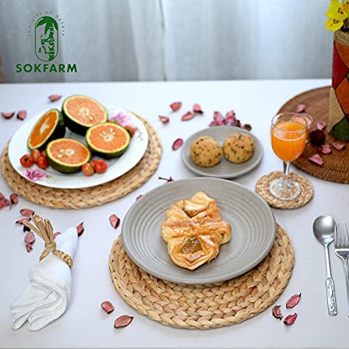 Image of Round Woven Placemats Set of 10, Water Hyacinth Rattan Placemats 11.8 in, Small Charger Plates for Salad & Dessert, Individuales para Mesa De Comedor, Boho Farmhouse Table Mats for Round Table