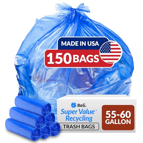 Reli. SuperValue 55-60 Gallon Recycling Bags | 150 Count | Blue Trash Bags | Made in the USA