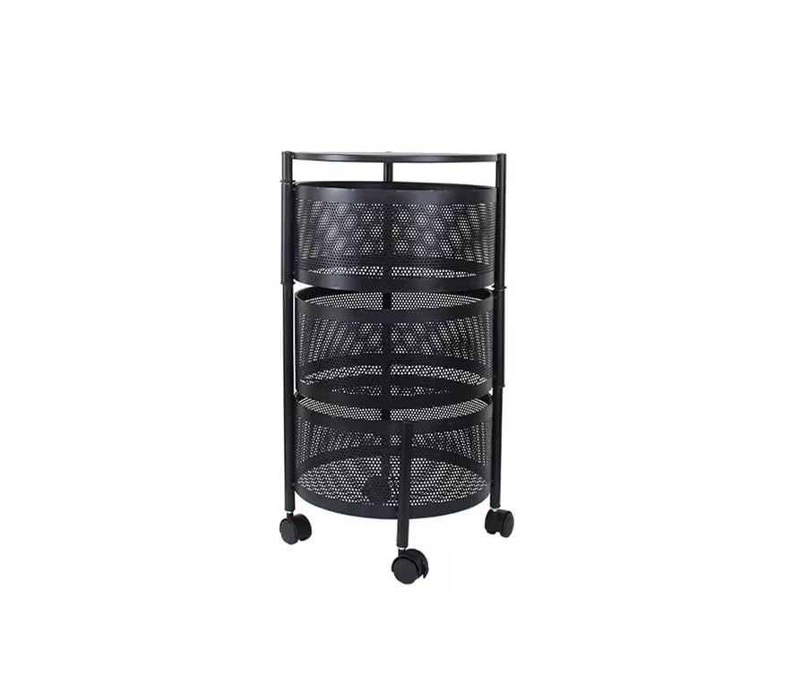Deconation Resserre 3 Paniers Rotatifs sur Roues en Acier Noir | H 60 Cm X D 33 Cm | Etagère De Rangement Cuisine, Salle De Bain, Bureau..