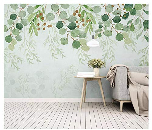 Klassische Mode seidige Tapete frische grüne Blatt Pflanze Blume Aquarell TV Hintergrund Papel de Parede 3d Tapete - 200x140cm/79"x 55