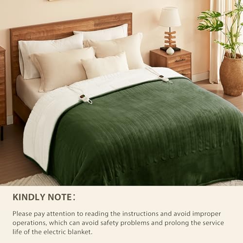 Image of Homemate Electric Heated Blanket King Size - 100 inchx90 inch Heating Bed Blankets Throw with 8 Hours Auto Off 10 Heating Levels Fast Heating Over-Heated Protection Soft Warm Flannel Bed ETL Certified Green
