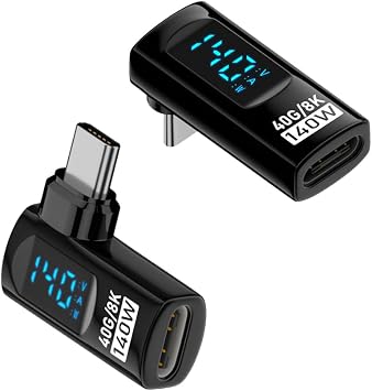 USB C 90 Degree Adapter Two Styles, USB Type C Right Angle Extender Connector Type C Power Meter Tester with LED Display for iPad Pro iPhone 16 15 Pro Max MacBook Pro Laptop and All USB C Cable