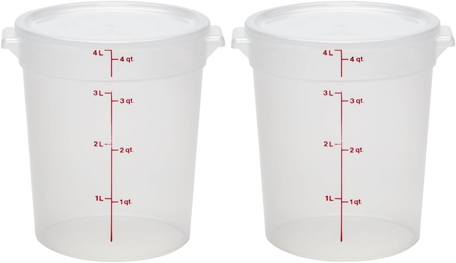 Cambro Food Storage Containers with Lids (BPA-Free) - 4 Quart - Food Grade Buckets with Lids (2 Pack) - For Dough Proofing and Brining (Translucent)