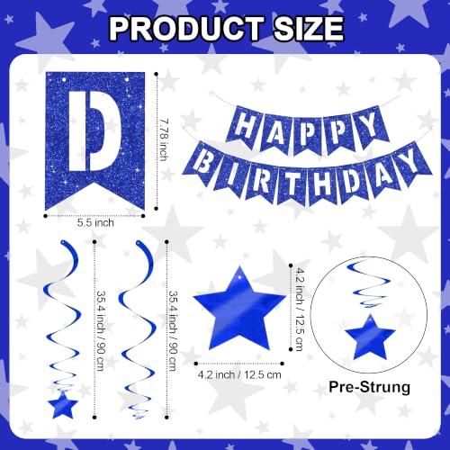 Image of BEISHIDA Blue Gold Happy Birthday Banner with Stars for Kids Women Men Birthday Decor