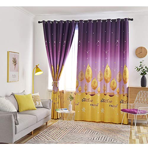 Amazon｜グラデーション 黄色い葉 カーテン キッドのために'S