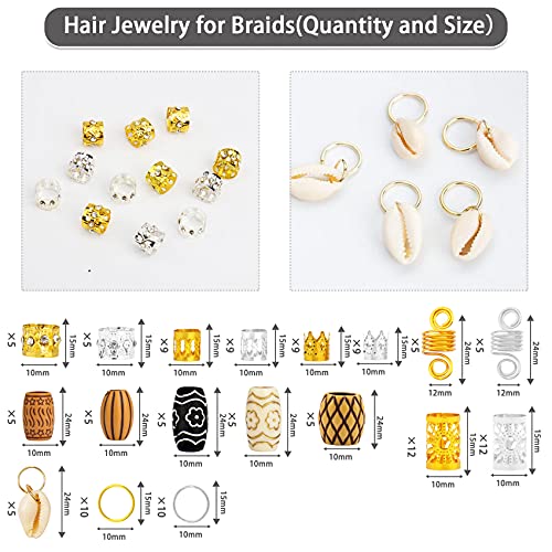133 PCS Hair Jewelry for Braids Locs Dreadlock Accessories Hair Decoration Hair Coils Rings Dreadlocks Hair Cuffs Shells Imitation Wood-Like Hair Tube Beads for Women Gorls3