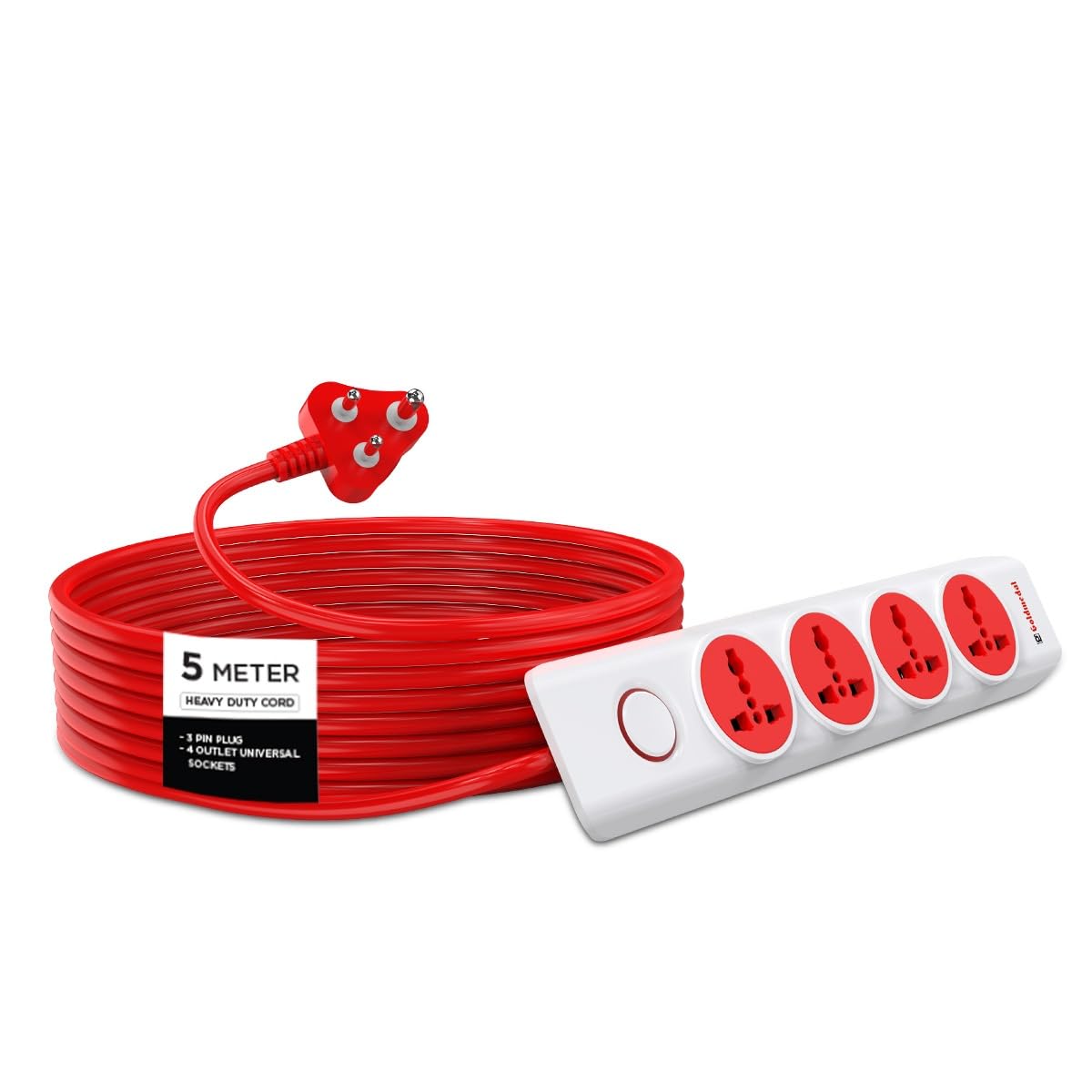 Goldmedal i-Design 4 in 1 Extension Board with 5 Meter Heavy-Duty 3-Pin Cable for flexible placement | 4 Universal Sockets | Suitable for Vaccum Cleaning, Scooty Charging - White-image-30