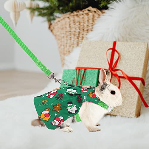 Image of Adjustable Christmas Rabbit Harness and Leash Set, Small Animal Christmas Costume Bunny Clothes Santa Snowman Pattern Outfit for Ferret Guinea Pig Rabbit Bunny Hamster(Green /M)