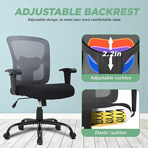Image of BestOffice Big and Tall Office Chair 500lbs Desk Chair Mesh Computer Chair with Lumbar Support Wide Seat Adjust Arms Rolling Swivel High Back Task Executive Ergonomic Chair for Home Office (Grey)