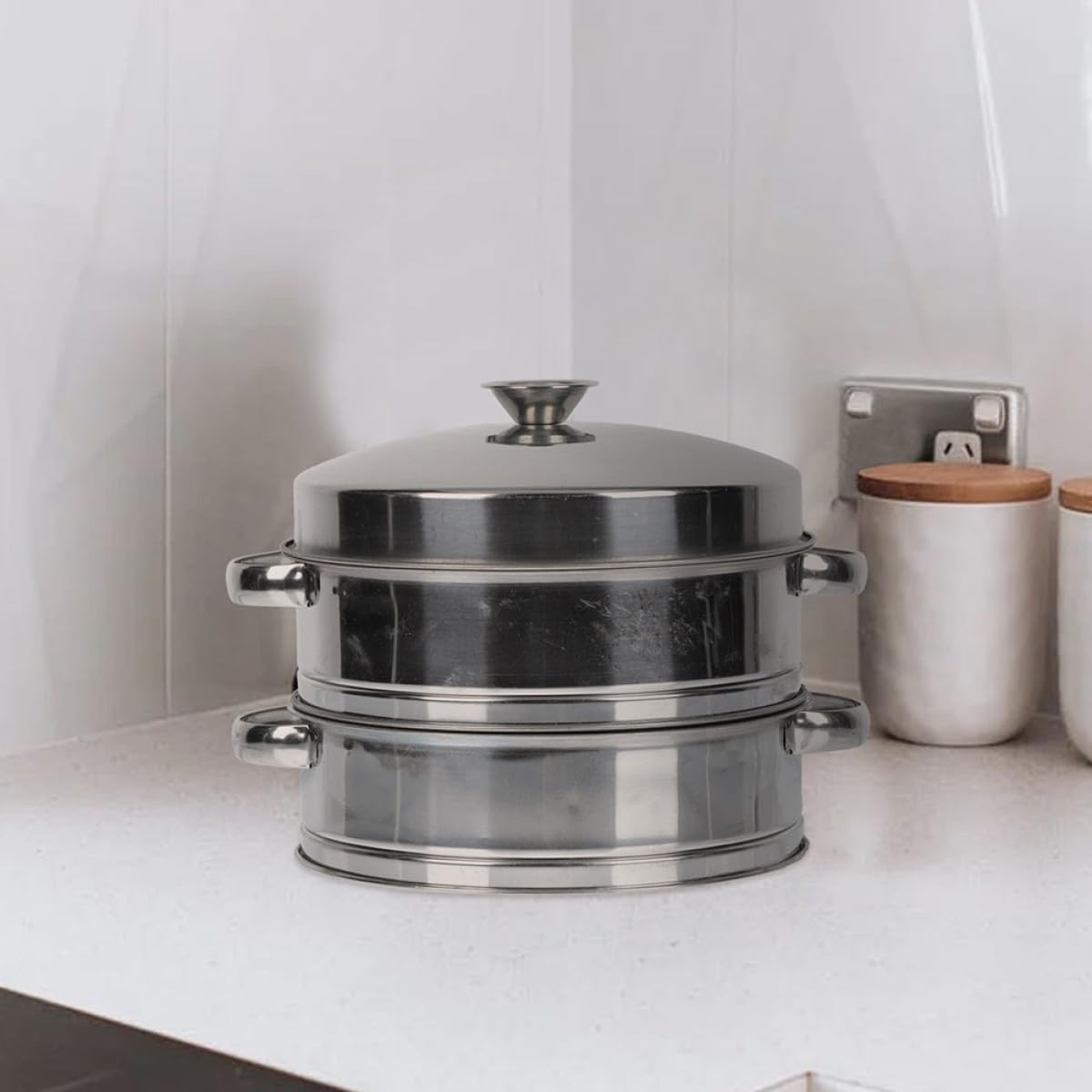Veemoon Vaporera de Acero Inoxidable con Tapa Doble Nivel para Cocina Doméstica Vaporera Multifuncional para Cocer al Vapor Bollos Dumplings y Verduras Utensilio de Cocina Resistente
