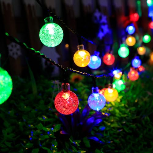 BTBHIHO - Guirnalda luminosa solar, 24 mm, 50 LED, guirnalda solar al aire libre, IP65, impermeable, 8 modos, luces decorativas para Halloween, jardín, patio, patio, casa, Navidad, boda, fiesta