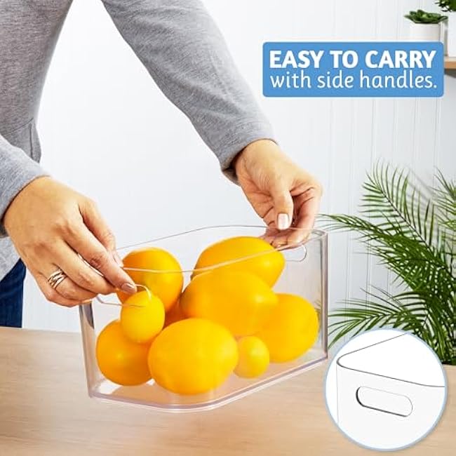 STORi Bliss 10 x 6 Open Clear Pantry Organizer Bin, Set of 4, Plastic Containers with Handle for Kitchen, Fridge, Cabinet, Closet, Bathroom, Undersink Storage Made in USA