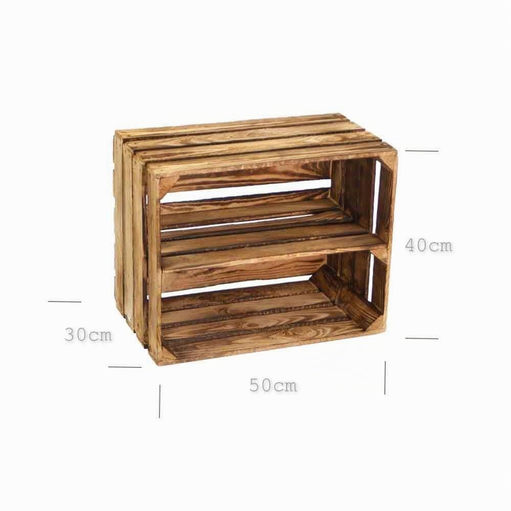 HDmirrorR Kistenbaron 3X Schuhschrank Schuhregal - Weinkiste Obstkiste Holzkiste - geflammt - 50x40x30cm