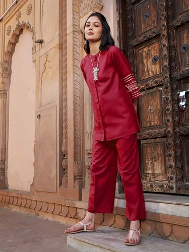 Image of Shae by SASSAFRAS Women Zari Embroidered Sleeve Top With Palazzos