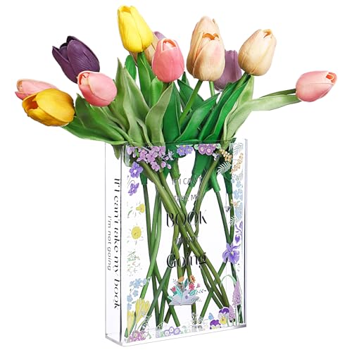 HAOWANWW Jarrón acrílico con forma de libro, jarrón transparente para libros, florero de flores, florero, decoración para amantes de los libros, regalo pequeño y moderno para centros de mesa, hogar,
