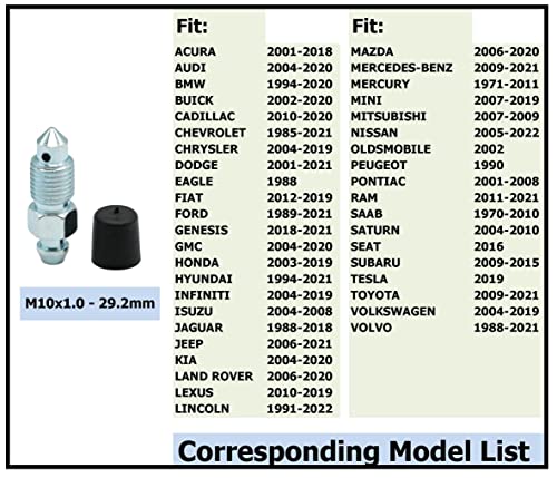 6 Pcs Brake Bleeder Screws,Bleeder Valve,Bleeders,Caliper Bleeder Screw With Rubber Cap M10X1.0-29.2Mm, H9407-6,107391,Standard Metric Bleeding Screws Bleed Kit #TOP2