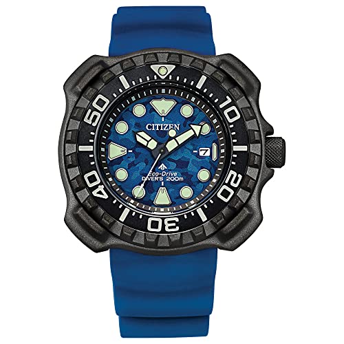 Citizen Men's Promaster Dive Eco-Drive Watch, 3-Hand Date, Polyurethane Strap, ISO Certified, Super Titanium™, Luminous Hands and Markers, One-Way Rotating Bezel, Blue