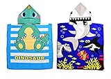 Lumsinker Kinder Badetücher Schwimmen Strand Poncho Kinder Robe, 2 x blauer Hai-Dinosaurier, One size