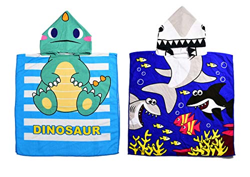 Lumsinker Toallas de baño para niños Natación Poncho de playa Bata de, 2 dinosaurios de tiburón azul, Talla única Cover