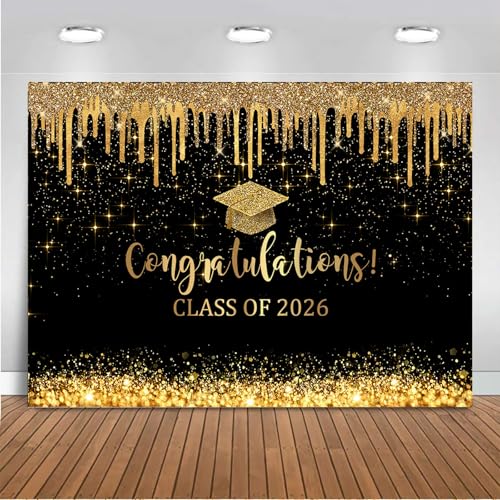 Fondo Fotográfico Graduación 7x5ft Negro y Dorado miniatura 1