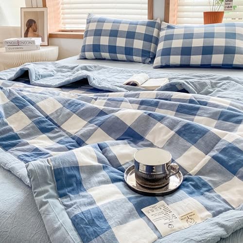 Dessus de lit matelassé beige et bleu réversible 180x200 couverture de lit légère