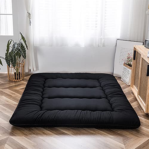 YOSHOOT Colchón de futón Espesar Colchón de Piso, Tapete de Tatami Plegable japonés, Futones enrollables para Acampar, Colchón de Dormitorio, Cama de Almohada para Tumbona de Piso (Negro, King)
