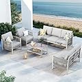 Oasbira Aluminum Outdoor Patio Furniture Set with Upgraded PE Rope, 5 Piece Patio Conversation Sets with Coffee Table, Sleek Anodized Frame & Thick Cushions Sectional Furniture for Deck, Yard, Silver
