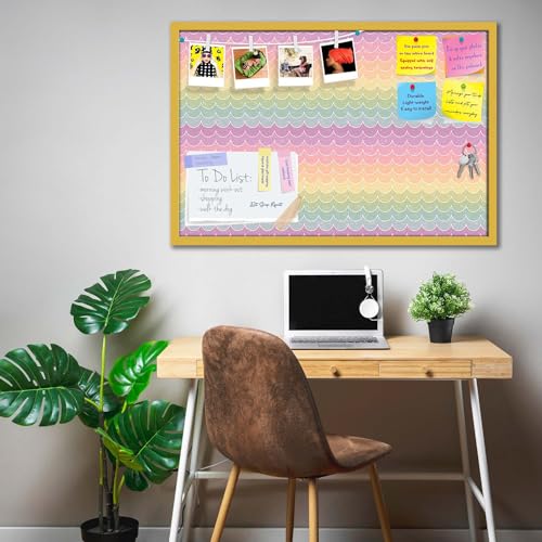 Image of ArtzFolio Wavey | Bulletin Board Notice Pin Board | Vision Soft Board Combo with Thumb Push Pins & Sticky Notes | Golden Frame | 30 x 20 inch (76 x 51 cms)