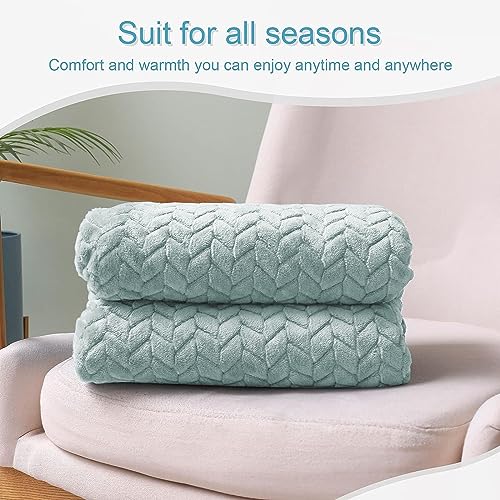 Image of Amazon Brand - Umi Premium Plush AC Blanket - Lightweight Luxurious Soft Leaf Flannel Blanket, Super Soft Cozy and Comfy for Couch - (Single - 139 x 228 CM, Light Blue)| TC - 200