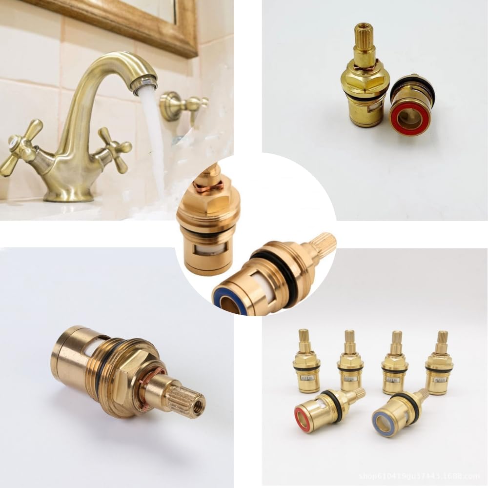 4 Stück Wasserhahn Ventiloberteile Aus Messing – Keramik-Ventile 1/2 Zoll Für Heiß- Und Kaltwasser, Inkl. Schrauben