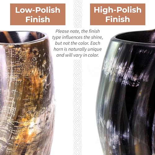 Norse Tradesman LG Viking Drinking Horn Mug - 100% Authentic Flame Treated Beer Horn Tankard With Engravings | The Jarl, approx. 16 oz