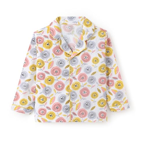 Image of Girls Premium Cotton Full Sleeves Printed Nightsuit Set | Collar Style Night Dress for Girls | Soft & Breathable Pajama Set | Trendy Kids Sleepwear & Nightwear