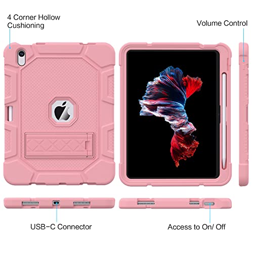 Image of Case for iPad (A16) 11th Generation 11 Inch 2025 / iPad 10th Generation 10.9 Inch 2022, [Built-in Pencil Holder] Heavy Duty Shockproof Rugged Protective Case, Rose Gold2
