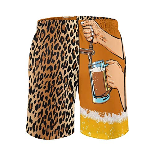 Men Swim Trunks Leopard Beer Beach Shorts Quick Dry Bathing Suits Casual Board Shorts Elastic Waist Pants #TOP2
