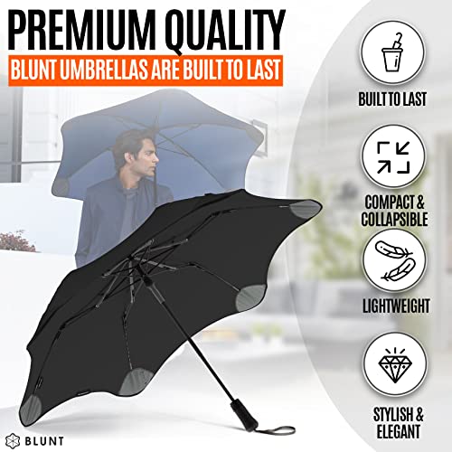 BLUNT Metro Travel Umbrella – 39" Compact Windproof Umbrella for Wind and Rain, Portable, Heavy Duty, UV Protection - Ink Black