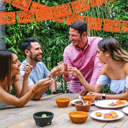 Image of VitalCozy 4 Pack 59 ft Mexican Papel Picado Banner Plastic Mexican Talavera Party Fiesta Banner Wedding Hanging Decorations for Cinco De Mayo Cielito Lindo Party Supplies(Orange)