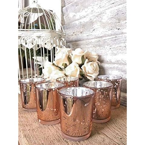 Homes on Trend Tea Light Holder Pot T-Light Candle Votive Glass Copper Wedding Centerpiece Decorative Décor Tub Shelf Decoration - Set Of 6 Cover