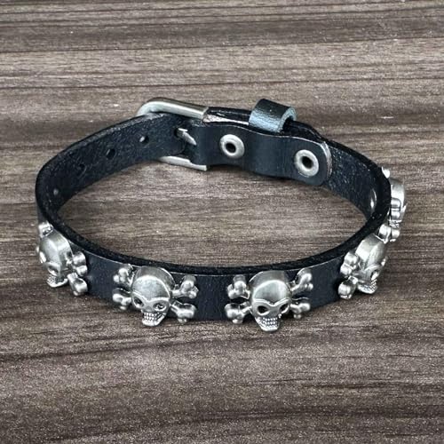Punk Rock Alloy Skull Rivet Studded Wristband Belt Buckle Pu Leather Cuff Bracelet2
