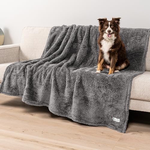 Image of PetAmi Dog Blanket for Large Dogs Grey, Fluffy Soft Sherpa Fleece for Puppy, Kitten, Cat, Calming Pet Throw for Bed, Washable Sofa Couch Cover, X-Large 60x80
