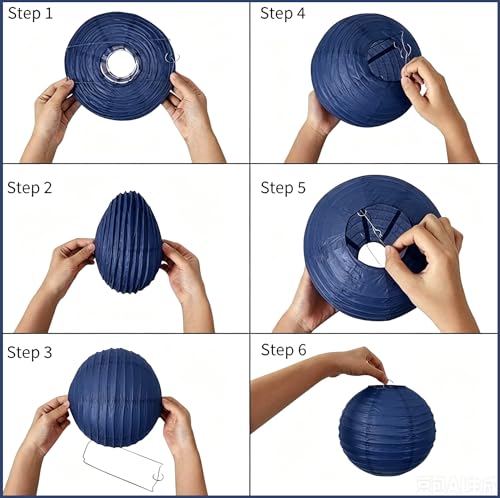 Image of 8 Inch Navy Blue Paper Lanterns Graduation Decorations 2026 Chinese lanterns Paper Lamp(Set of 5, Navy Blue)