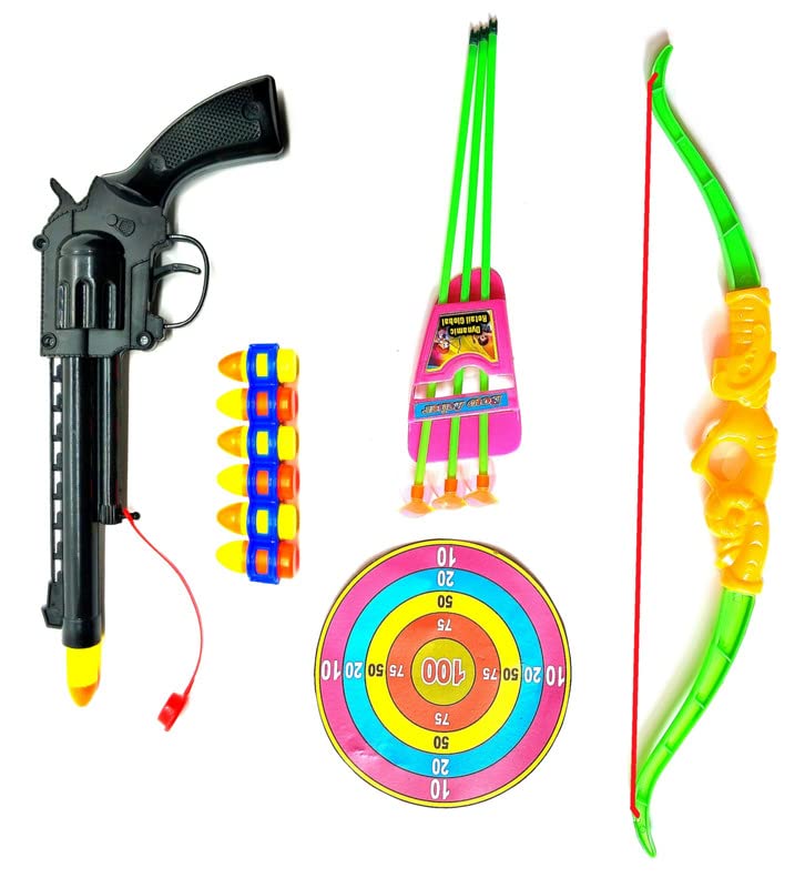 Dynamic Retail Global Guns for Boys, Archery Bow and Arrows Toy Set for kids, Pistol With Bullets Plastic Multi color OQ832