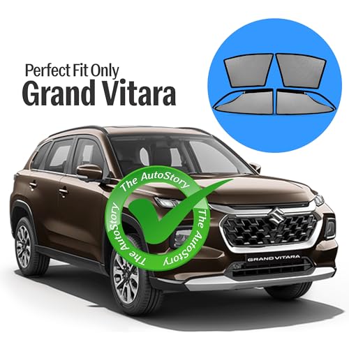 Image of AutoStory Magnetic Car Sunshade for Maruti Grand Vitara | Front Half Cut for Mirror Visibility + Rear Full Coverage with Zipper | Heavy Heat & UV Protection | Privacy Side Window Curtains Shades