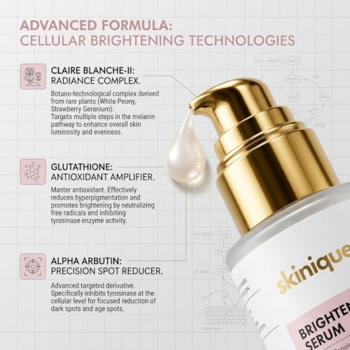 Image of Brightening Serum 30ml With Japanese Claire Blanche-II, Glutathione, Kojic Dipalmitate & Alpha Arbutin Serum | Brighten - Barrier Repair - Glow | Soft & Smooth Skin, Helps Reduce Dark Spots, Uneven Skin Tone & Dullness