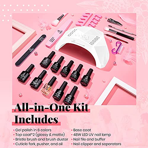Beetles Gel Nail Polish Kit with U V Light 48W Led Nail Lamp 6 Colors Nude Gray Pink Gel Polish Starter Kit Manicure… - Image 4