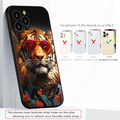 Printed with Tiger for iPhone 15 pro max case, Fashionable Unique Tiger Eyewear Design Silicone Soft Shockproof case,showcasing Personal Charm (A1- Tigers-Animal)