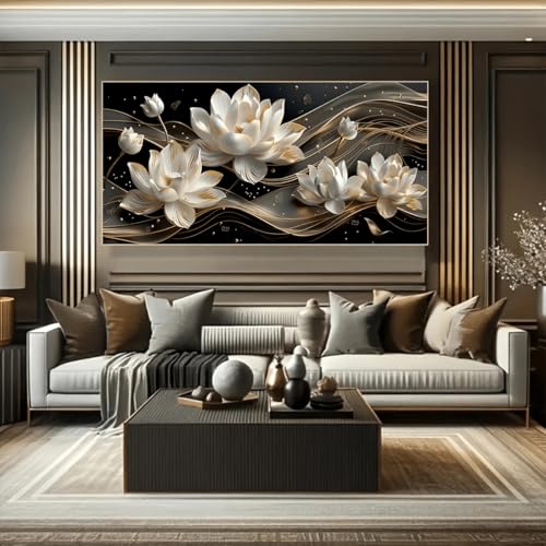 Tableau moderne sur toile de lotus blanc et décoration murale abstraite pour chambre cosy