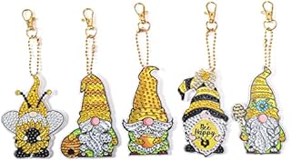 5 Pcs 5D DIY Diamond Crystal Painting Keychain Kit, Full Drill Diamond Art Craft Painting Keyring, Diamond Stickers Pendant Painting Set for Women Children Girls Purse Key Pendant Bag Decor