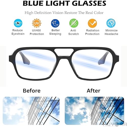 Image of Retro Flat Square 70's Aviator Double Bridge Metal Sunglasses for Men Women | Anti Blue UV Protection Zero Power Stylish Computer Night Driving Glasses | Trendy Branded Goggles