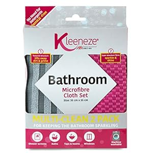 Kleeneze® KL071132EU Microfibre Bathroom Cloths for Cleaning and Removing Bacteria | Pack of 2 | Pink and Grey